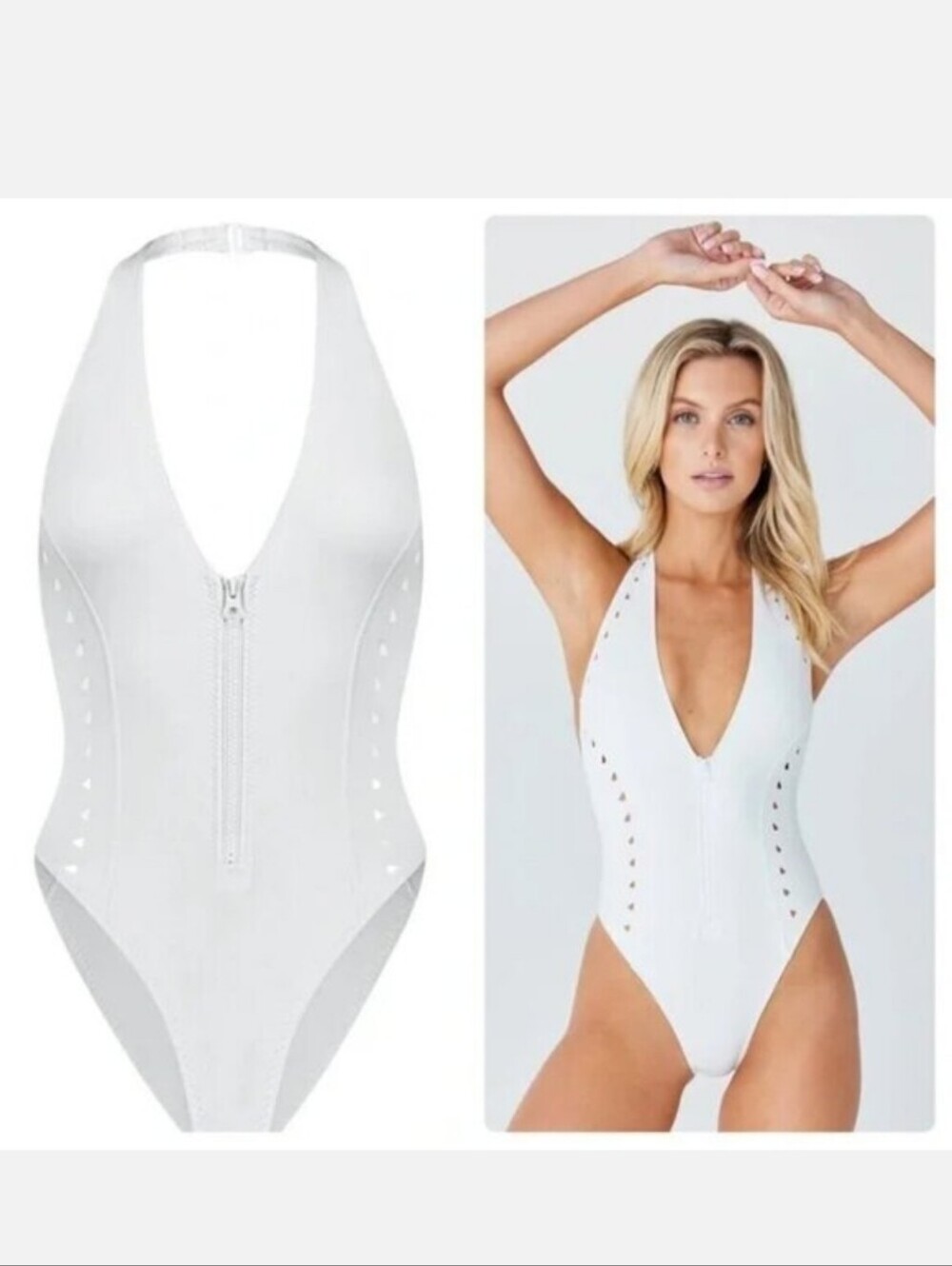 New GIGI C Grace Surf Scuba Zip White One Piece Swimsuit Surf Suit Small NWOT - Picture 6 of 13